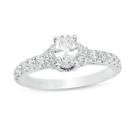 Vera Wang Love Collection 0.95 CT. T.W. Oval Diamond Collar Engagement Ring in 14K White Gold