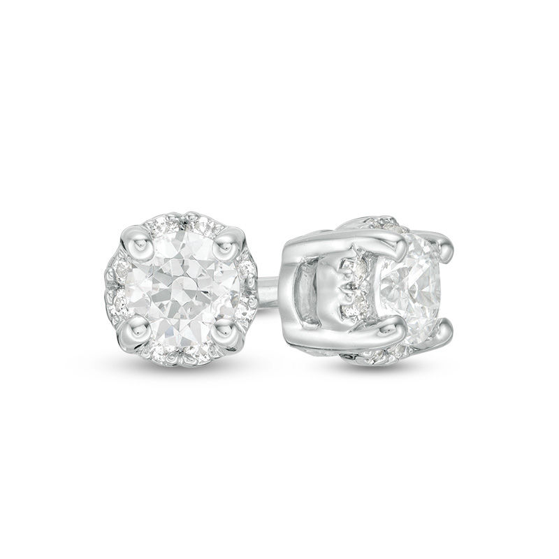 Main Image 1 of 0.25 CT. T.W. Certified Canadian Diamond Frame Stud Earrings in 14K White Gold (I/I2)