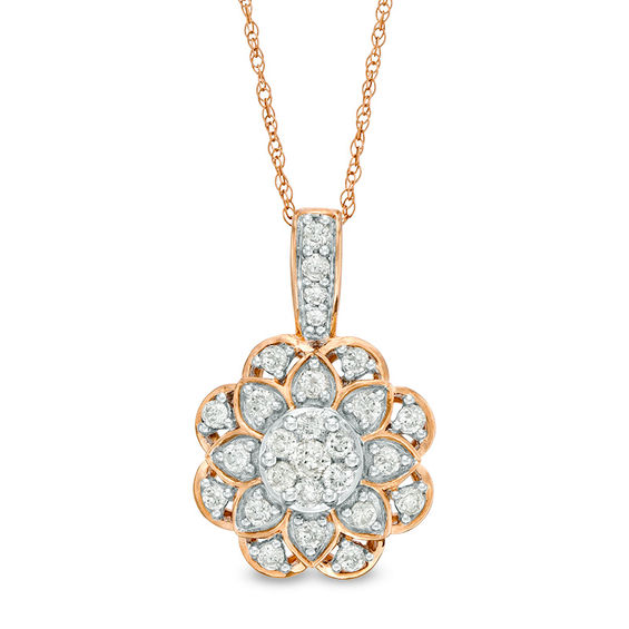 0.45 CT. T.W. Composite Diamond Flower Pendant in 10K Rose Gold