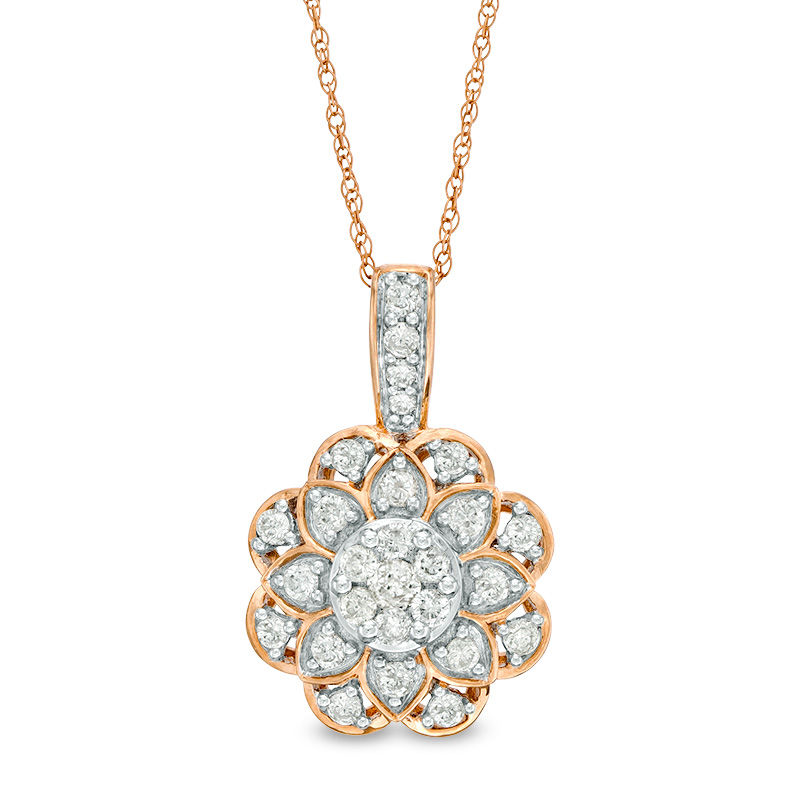 0.45 CT. T.W. Composite Diamond Flower Pendant in 10K Rose Gold|Peoples Jewellers
