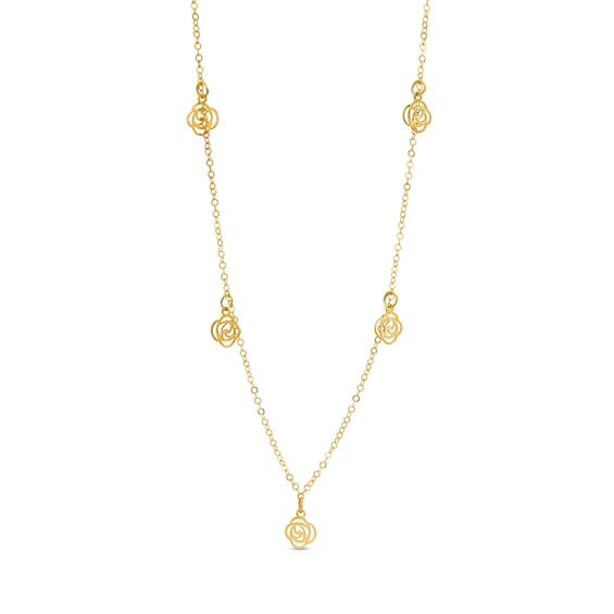 Rose Cut-Out Station Necklace in 14K Gold