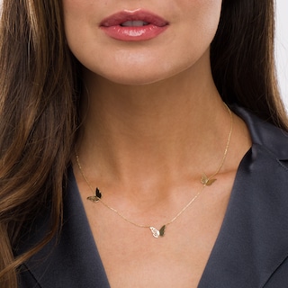 Triple Butterfly Station Necklace in 14K Gold