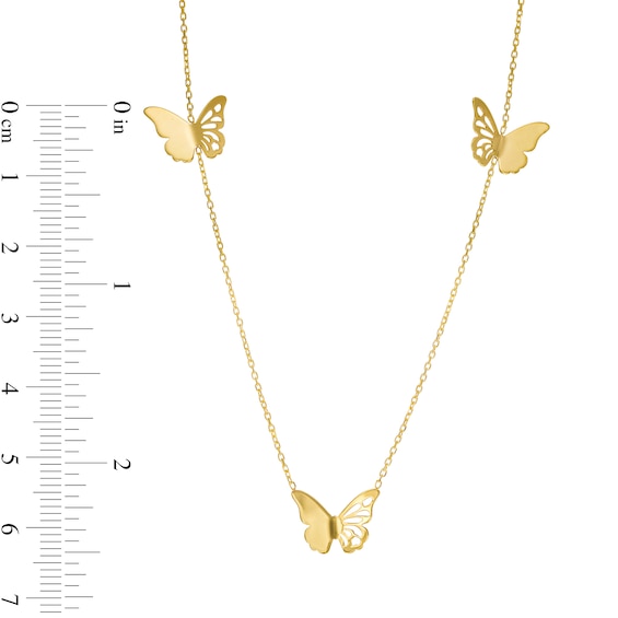 Triple Butterfly Station Necklace in 14K Gold