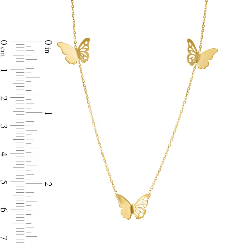 Triple Butterfly Station Necklace in 14K Gold