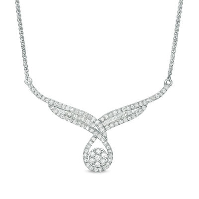 2.00 CT. T.W. Composite Diamond Teardrop Bypass Necklace in 10K White Gold