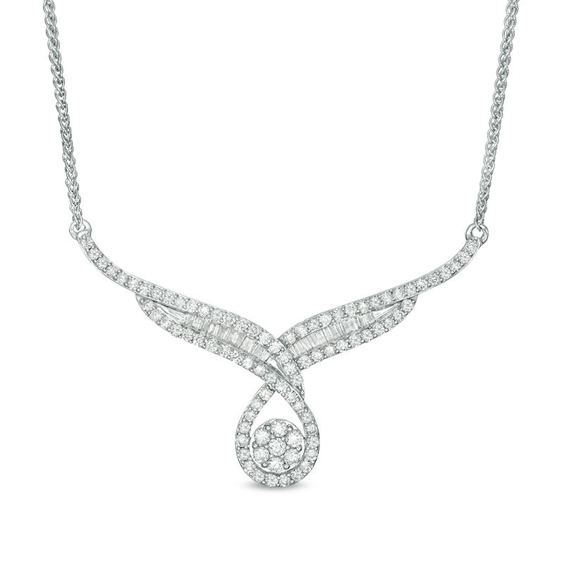 2.00 CT. T.W. Composite Diamond Teardrop Bypass Necklace in 10K White Gold|Peoples Jewellers