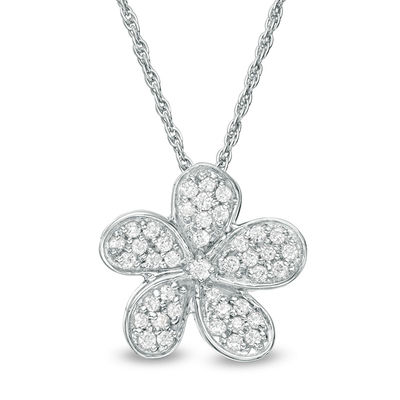 0.20 CT. T.W. Diamond Flower Pendant in 10K White Gold