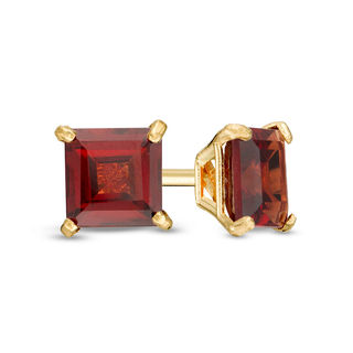 Emerald-Cut Garnet Solitaire Stud Earrings in 10K Gold | Peoples