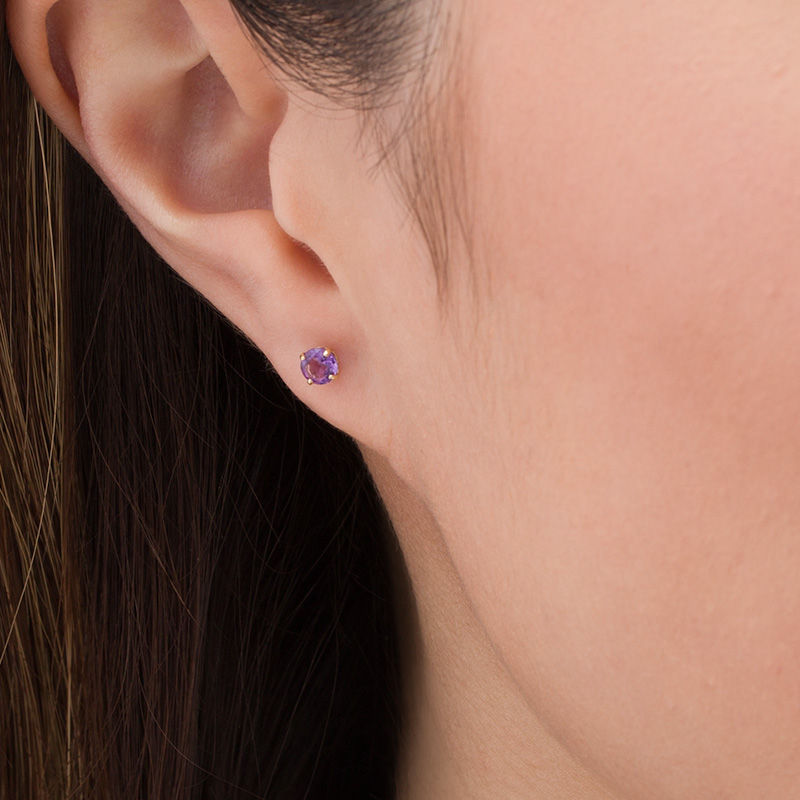 4.0mm Amethyst Solitaire Stud Earrings in 14K Gold|Peoples Jewellers