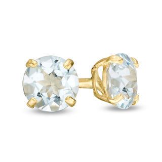 4.0mm Aquamarine Solitaire Stud Earrings in 14K Gold