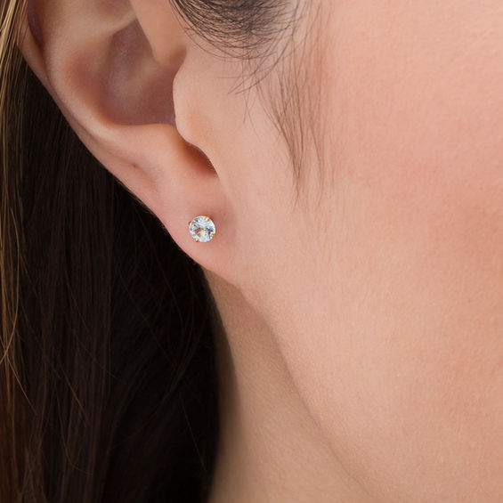 4.0mm Aquamarine Solitaire Stud Earrings in 14K Gold