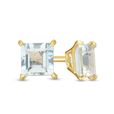 4.0mm Princess-Cut Aquamarine Solitaire Stud Earrings in 14K Gold