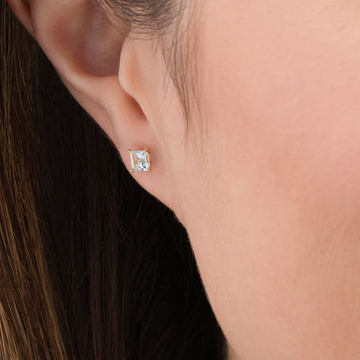 4.0mm Princess-Cut Aquamarine Solitaire Stud Earrings in 14K Gold