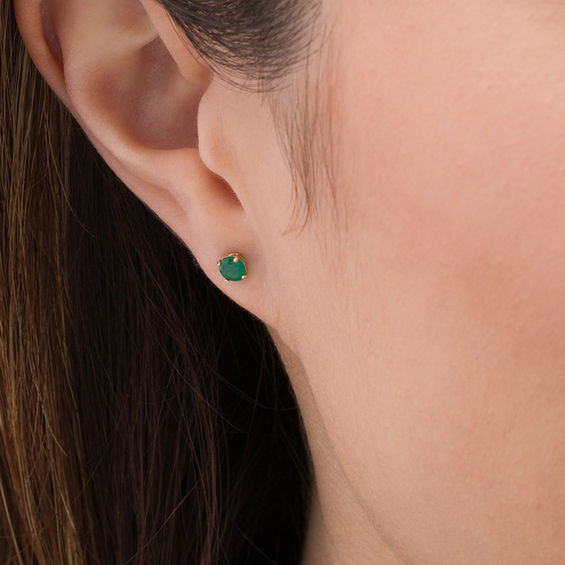 4.0mm Emerald Solitaire Stud Earrings in 14K Gold