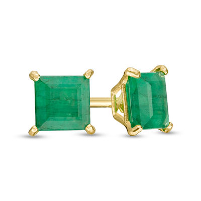 4.0mm Princess-Cut Emerald Solitaire Stud Earrings in 14K Gold