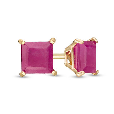 4.0mm Princess-Cut Certified Ruby Solitaire Stud Earrings in 14K Gold