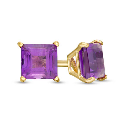 4.0mm Princess-Cut Amethyst Solitaire Stud Earrings in 14K Gold