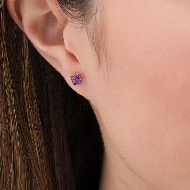 4.0mm Princess-Cut Amethyst Solitaire Stud Earrings in 14K Gold|Peoples Jewellers