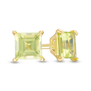 4.0mm Princess-Cut Peridot Solitaire Stud Earrings in 14K Gold