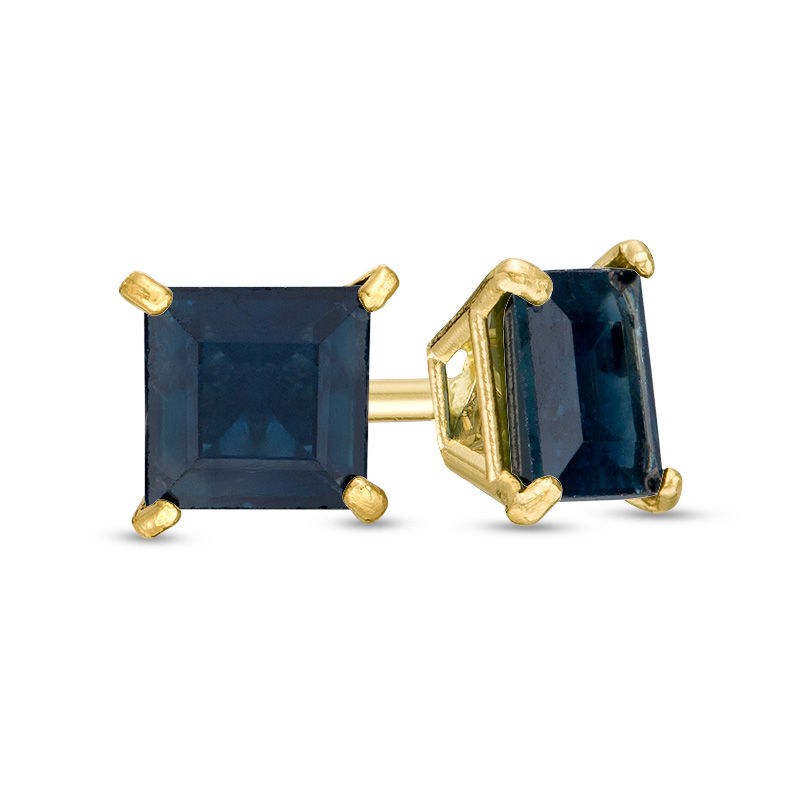 4.0mm Princess-Cut Blue Sapphire Solitaire Stud Earrings in 14K Gold|Peoples Jewellers