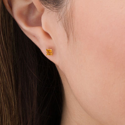 4.0mm Princess-Cut Citrine Solitaire Stud Earrings in 14K Gold