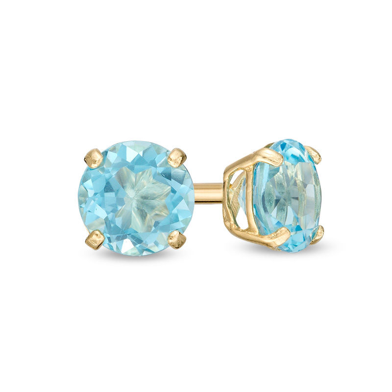 4.0mm Blue Topaz Solitaire Stud Earrings in 14K Gold|Peoples Jewellers