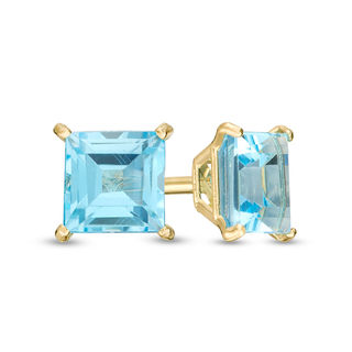 4.0mm Princess-Cut Blue Topaz Solitaire Stud Earrings in 14K Gold