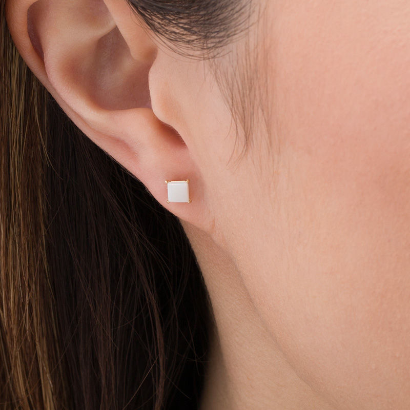 4.0mm Princess-Cut Opal Solitaire Stud Earrings in 14K Gold|Peoples Jewellers