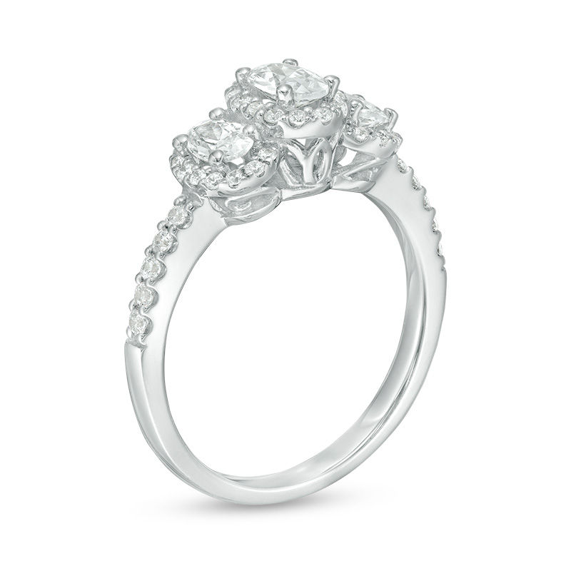 Main Image 3 of 1.00 CT. T.W. Oval Diamond Past Present Future® Frame Engagement Ring in 14K White Gold