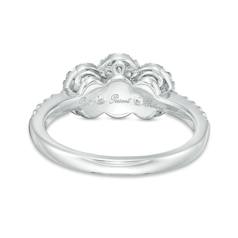 Main Image 4 of 1.00 CT. T.W. Oval Diamond Past Present Future® Frame Engagement Ring in 14K White Gold