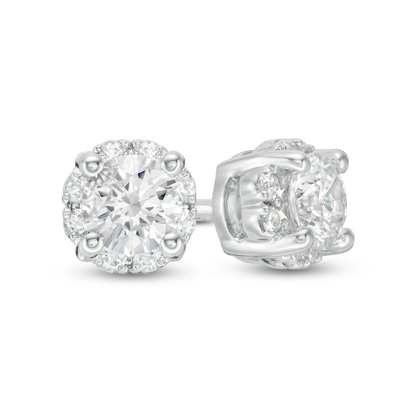 0.50 CT. T.W. Canadian Certified Diamond Frame Stud Earrings in 14K White Gold (I/I2)