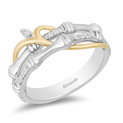 Enchanted Disney Mulan 0.085 CT. T.W. Diamond Bamboo Stacked Ring in 10K Two-Tone Gold