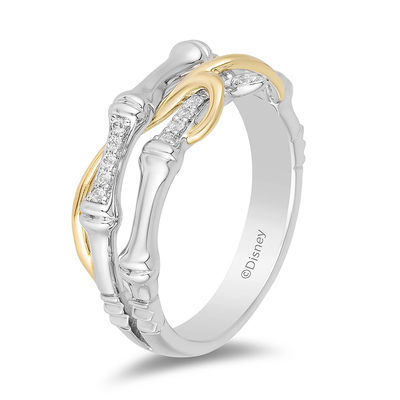 Enchanted Disney Mulan 0.085 CT. T.W. Diamond Bamboo Stacked Ring in 10K Two-Tone Gold