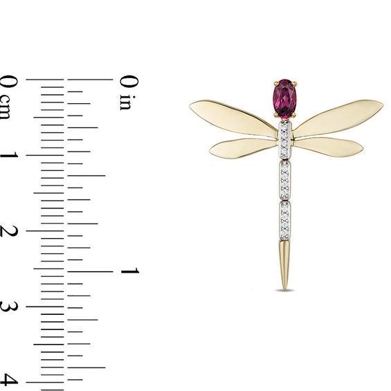 Enchanted Disney Mulan Oval Garnet and 0.04 CT. T.W. Diamond Dragonfly Drop Earrings in 10K Gold