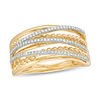 Thumbnail Image 0 of 0.20 CT. T.W. Diamond and Beaded Layered Crossover Ring in 10K Gold