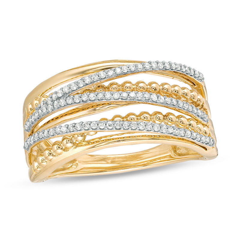 0.20 CT. T.W. Diamond and Beaded Layered Crossover Ring in 10K Gold|Peoples Jewellers