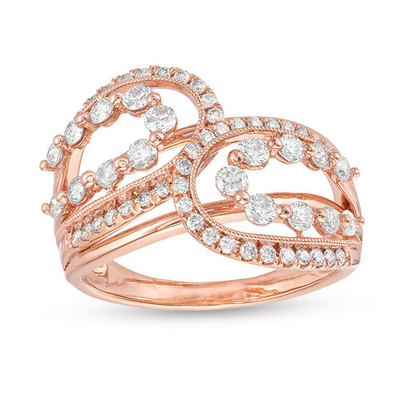 1.00 CT. T.W. Diamond Layered Loop Bypass Vintage-Style Ring in 10K Rose Gold