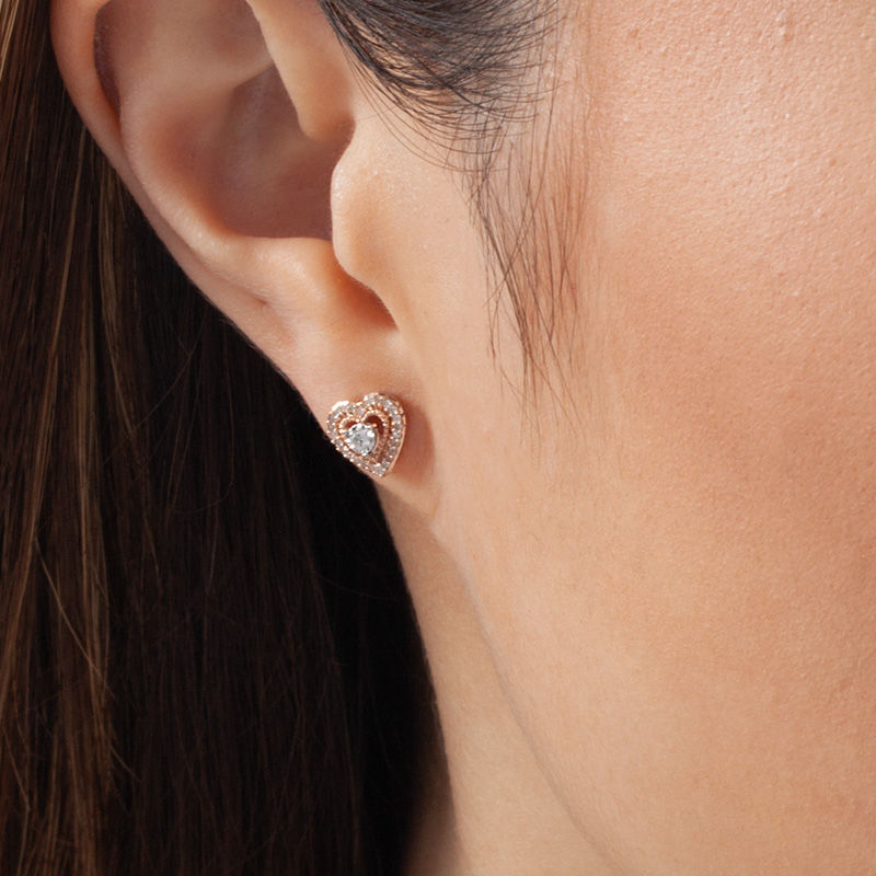 0.15 CT. T.W. Diamond Heart Frame Vintage-Style Stud Earrings in 10K Rose Gold|Peoples Jewellers