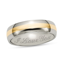 Men's 6.0mm Engravable Wedding Band in Titanium with 14K Gold Inlay (1 Line)