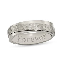 Men's 6.0mm Engravable Hammered Slant Wedding Band in Titanium (1 Line)