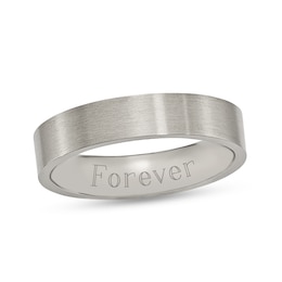 Men's 5.0mm Engravable Brushed Comfort-Fit Flat Wedding Band in Titanium (1 Line)