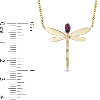 Enchanted Disney Mulan Oval Rhodolite Garnet and Diamond Accent Dragonfly Necklace in 10K Gold