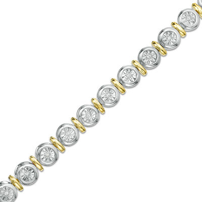 0.087 CT. T.W. Diamond Alternating Vertical Bar Bracelet in Sterling Silver and 10K Gold - 7.25"