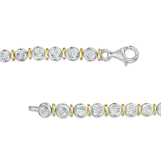 0.087 CT. T.W. Diamond Alternating Vertical Bar Bracelet in Sterling Silver and 10K Gold - 7.25"