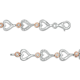 0.23 CT. T.W. Diamond Alternating Sideways Heart Bracelet in Sterling Silver and 10K Rose Gold - 7.5"