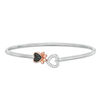 0.18 CT. T.W. Enhanced Black and White Diamond Paw Print and Heart Open Flex Bangle in Sterling Silver and 10K Rose Gold