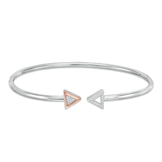 0.086 CT. T.W. Diamond Triangle Open Flex Bangle in Sterling Silver and 10K Rose Gold