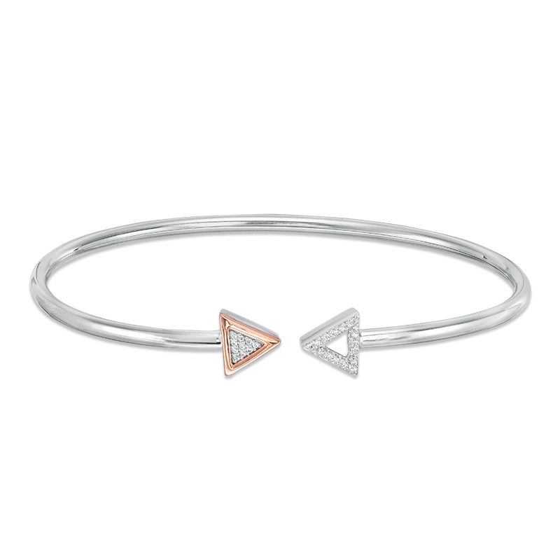 0.086 CT. T.W. Diamond Triangle Open Flex Bangle in Sterling Silver and 10K Rose Gold|Peoples Jewellers