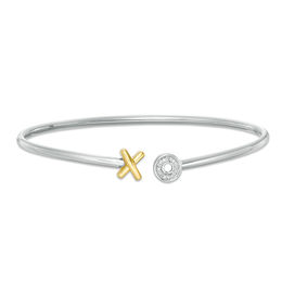0.04 CT. T.W. Diamond &quot;XO&quot; Open Flex Bangle in Sterling Silver and 10K Gold