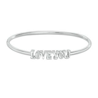 Diamond Accent "LOVE YOU" Open Flex Bangle in Sterling Silver